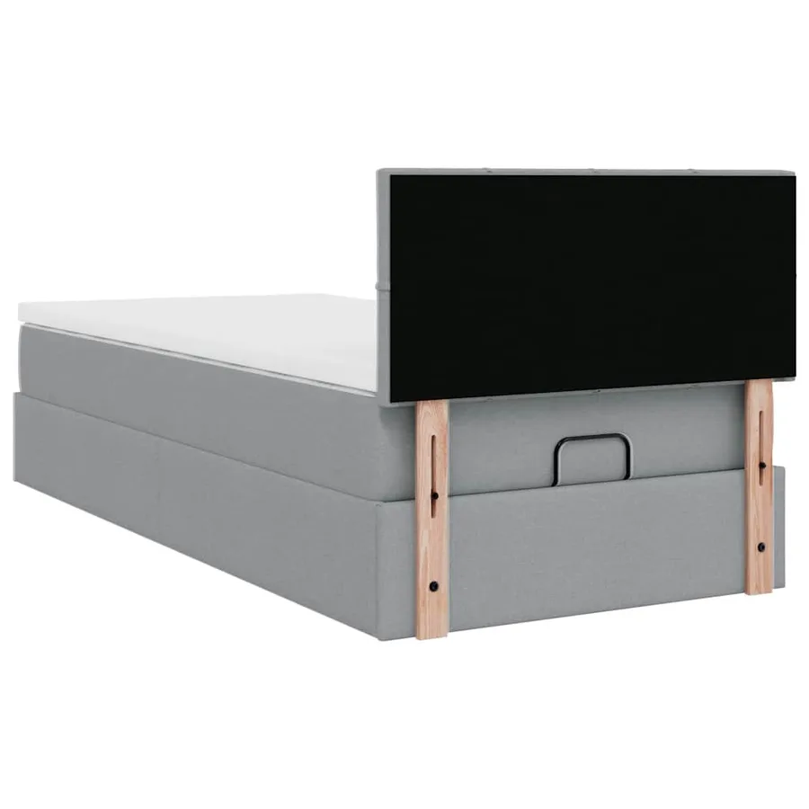 Lit ottoman avec matelas et LED gris clair 90x200 cm tissu - 12