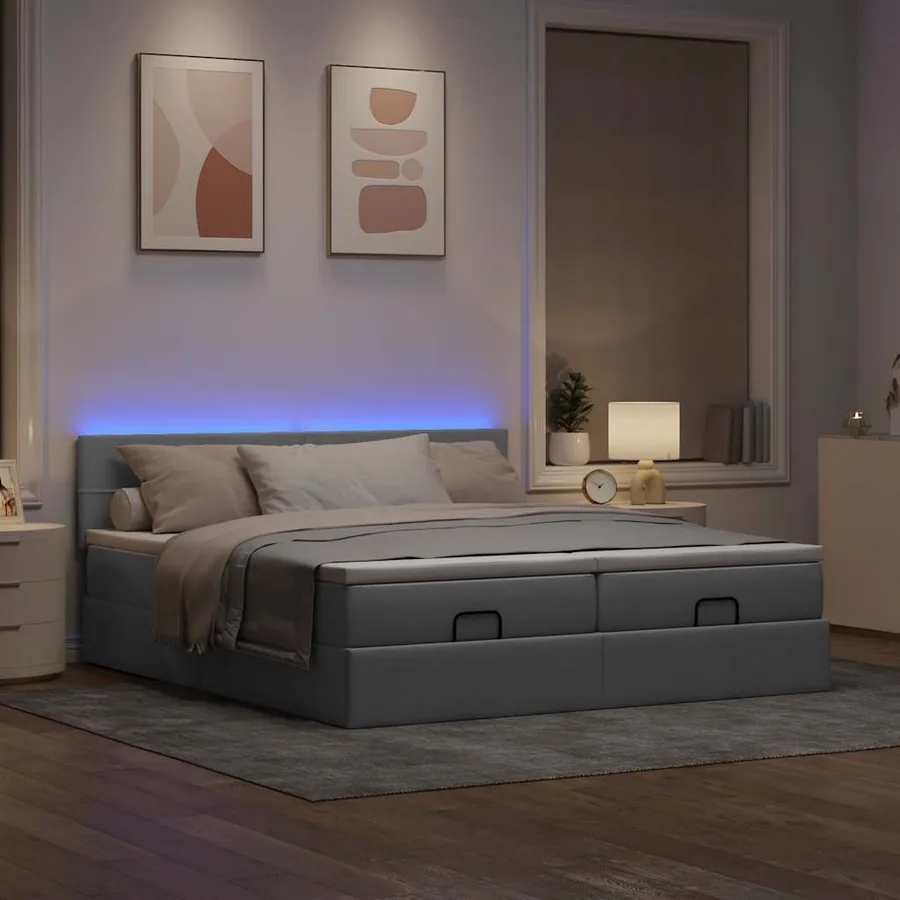 Cadre de lit ottoman et matelas gris clair 180x200cm tissu - 3