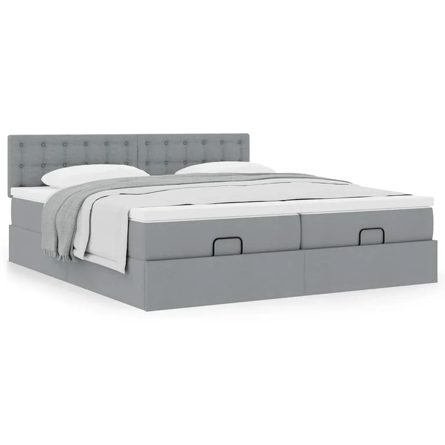 Cadre de lit ottoman et matelas gris clair 180x200cm tissu - 4