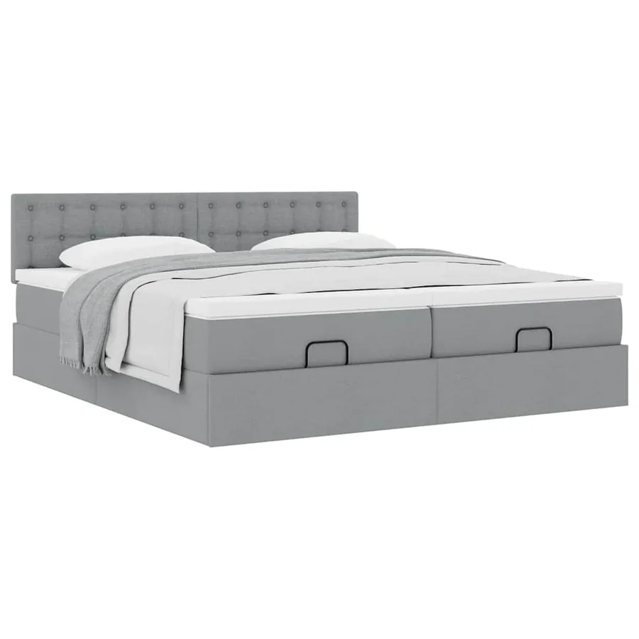 Cadre de lit ottoman et matelas gris clair 180x200cm tissu - 5