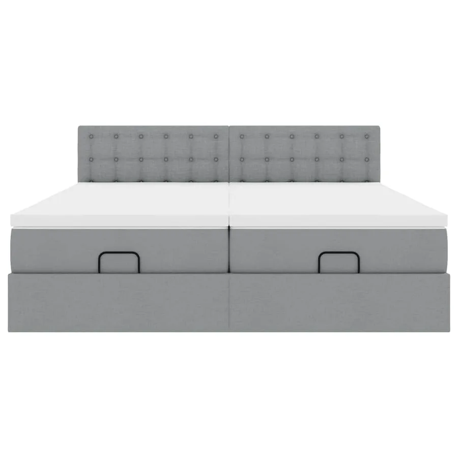 Cadre de lit ottoman et matelas gris clair 180x200cm tissu - 7