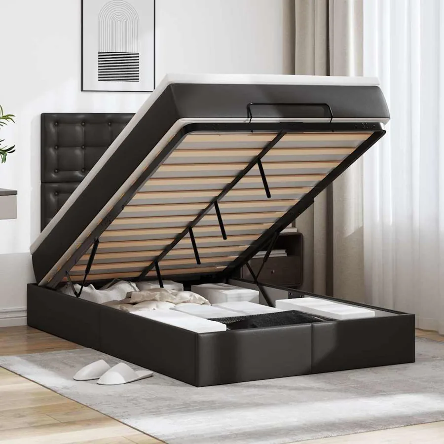 Cadre de lit ottoman avec matelas noir 120x200 cm similicuir