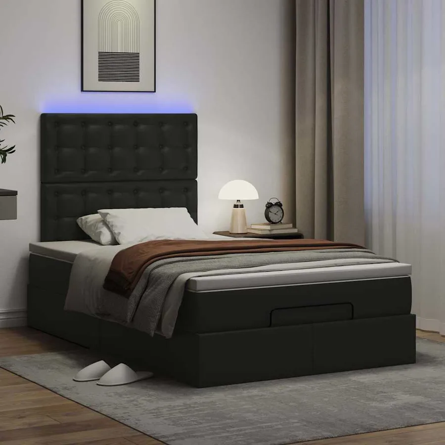 Cadre de lit ottoman avec matelas noir 120x200 cm similicuir - 3