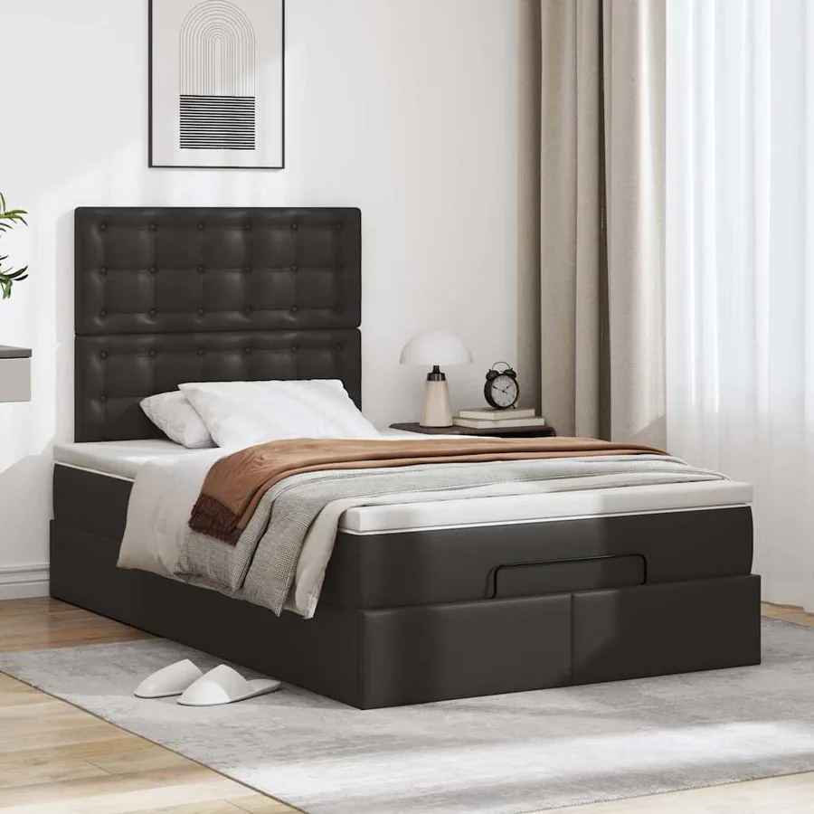 Cadre de lit ottoman avec matelas noir 120x200 cm similicuir - 4