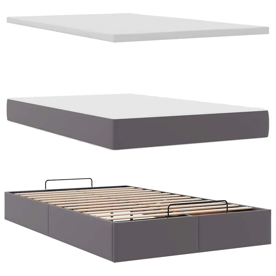Cadre de lit ottoman avec matelas gris 120x200 cm similicuir - 12