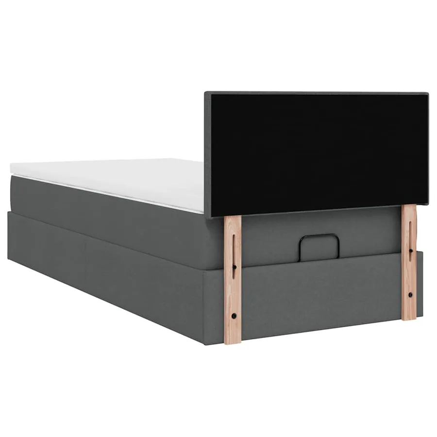 Lit ottoman avec matelas gris foncé 90x200 cm tissu - 11