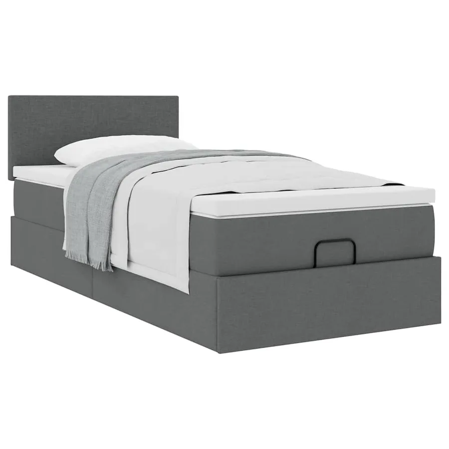 Lit ottoman avec matelas gris foncé 90x200 cm tissu - 4
