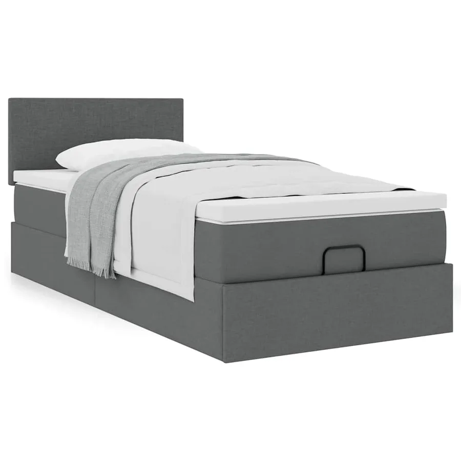 Lit ottoman avec matelas gris foncé 90x200 cm tissu - 5