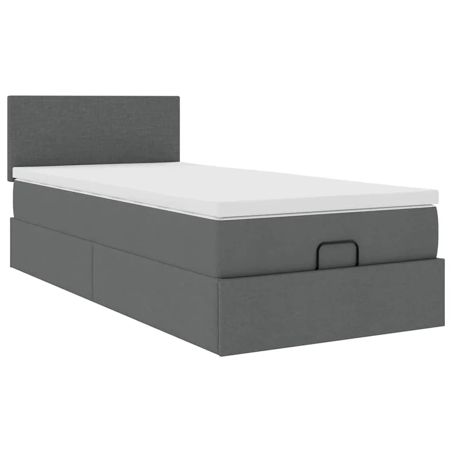 Lit ottoman avec matelas gris foncé 90x200 cm tissu - 6