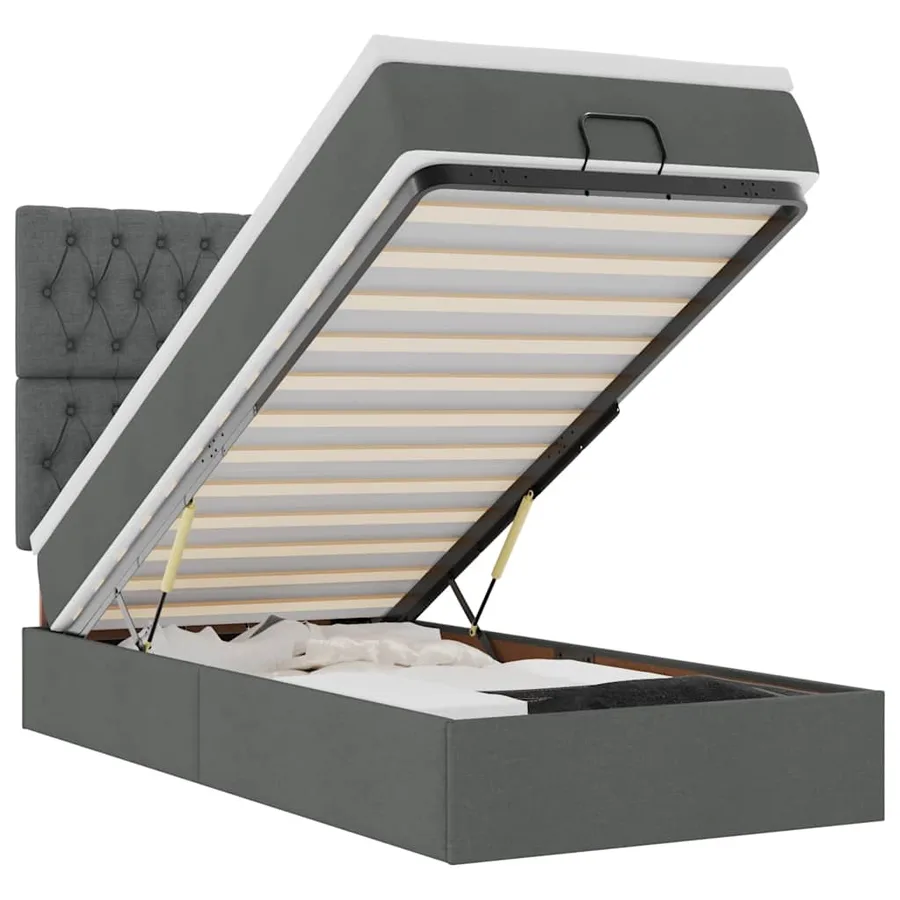 Lit ottoman avec matelas gris foncé 90x200 cm tissu - 2