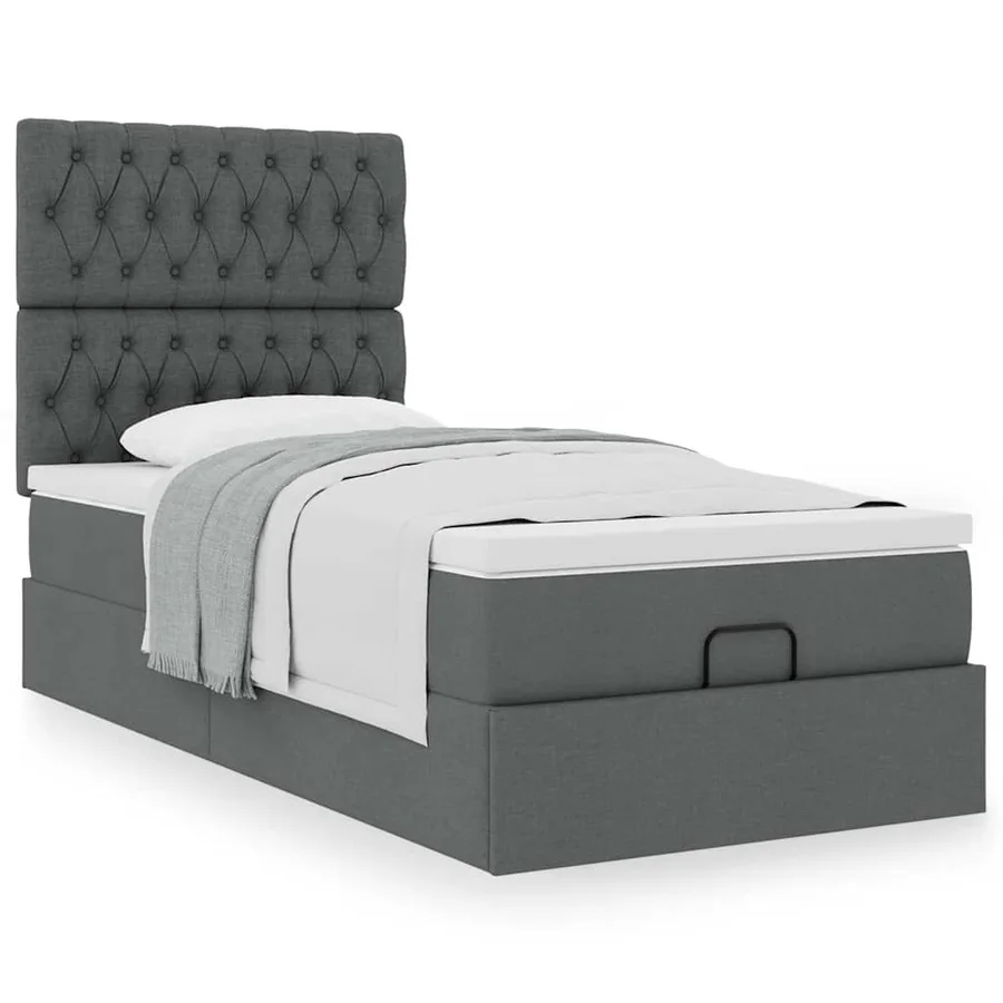 Lit ottoman avec matelas gris foncé 90x200 cm tissu - 4