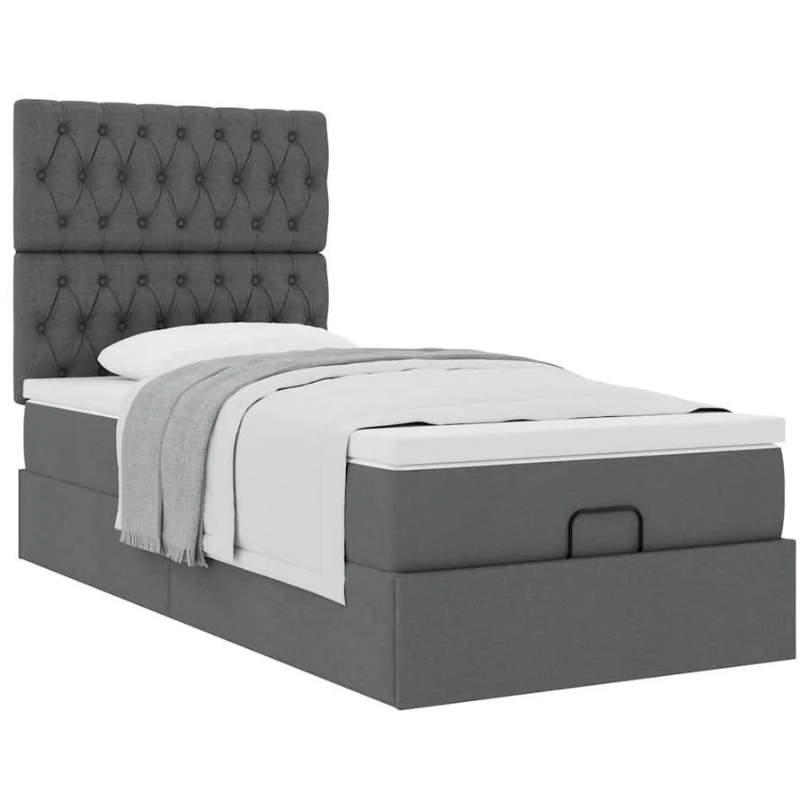 Lit ottoman avec matelas gris foncé 90x200 cm tissu - 5