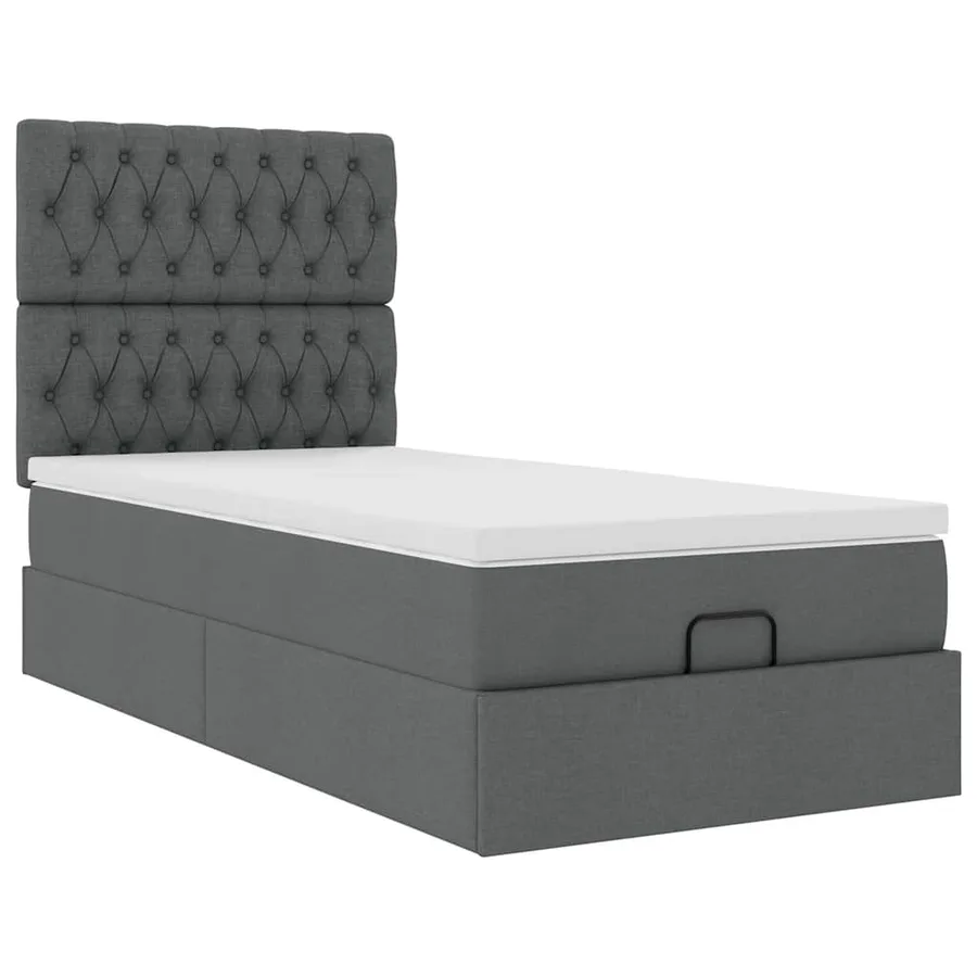 Lit ottoman avec matelas gris foncé 90x200 cm tissu - 6
