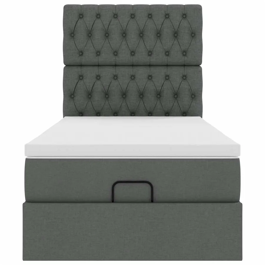 Lit ottoman avec matelas gris foncé 90x200 cm tissu - 7
