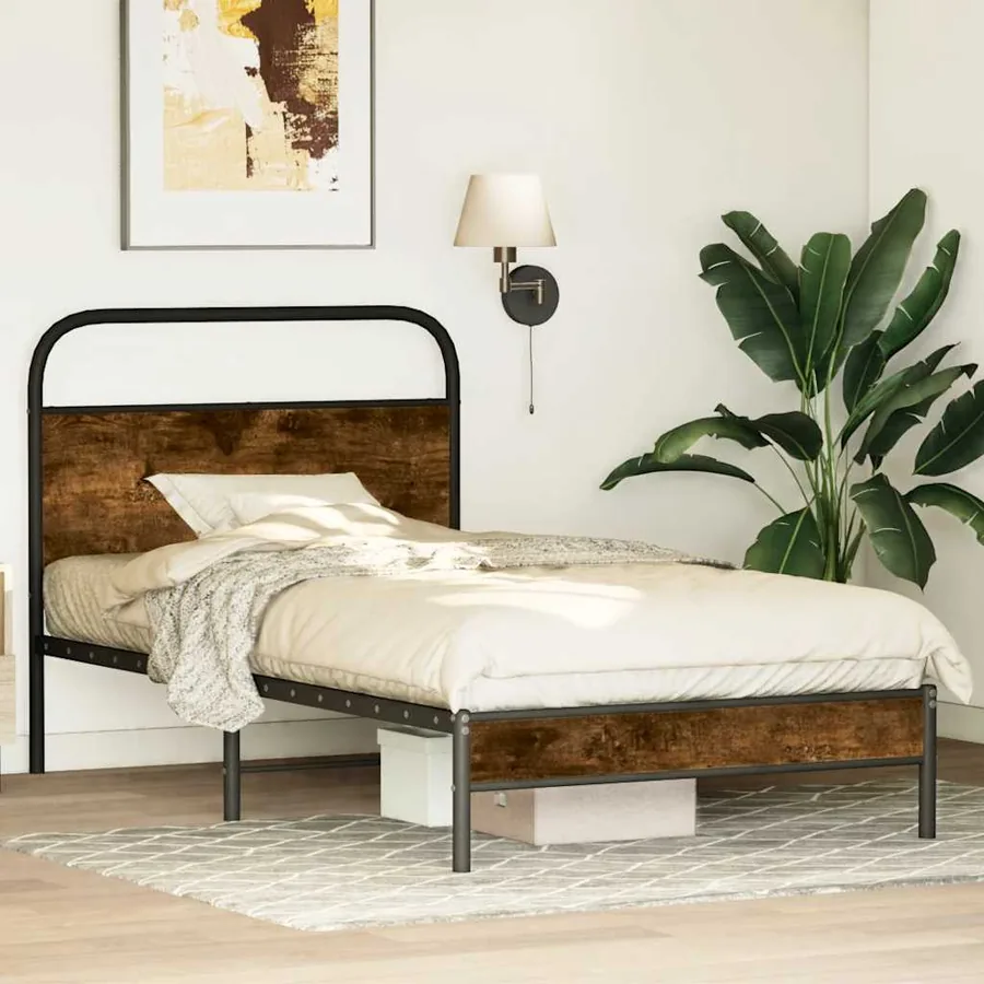 Cadre de lit sans matelas 100x190 cm chêne fumé bois ingénierie