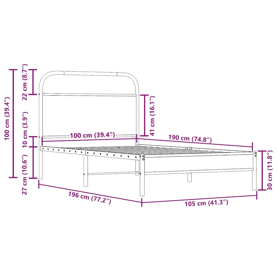 Cadre de lit sans matelas 100x190 cm chêne fumé bois ingénierie - 9