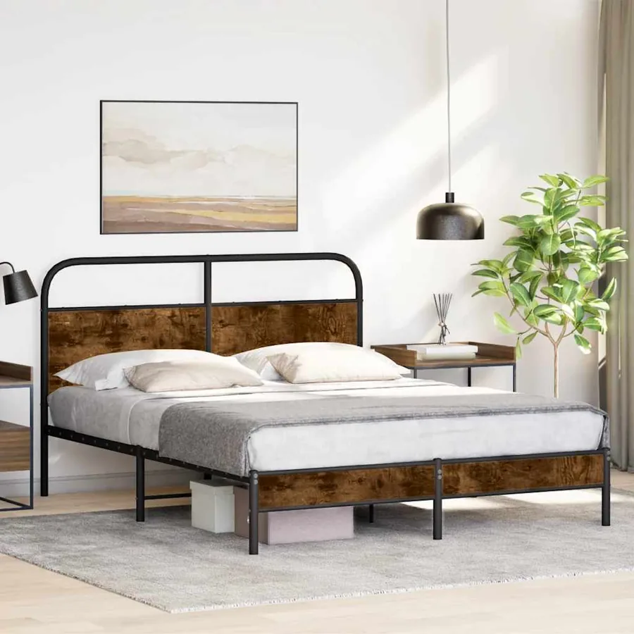 Cadre de lit sans matelas 160x200 cm chêne fumé bois ingénierie