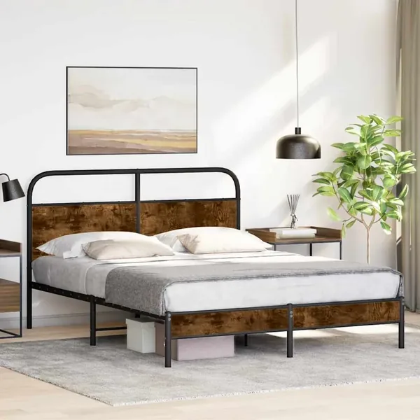 Cadre de lit sans matelas 160x200 cm chêne fumé bois ingénierie