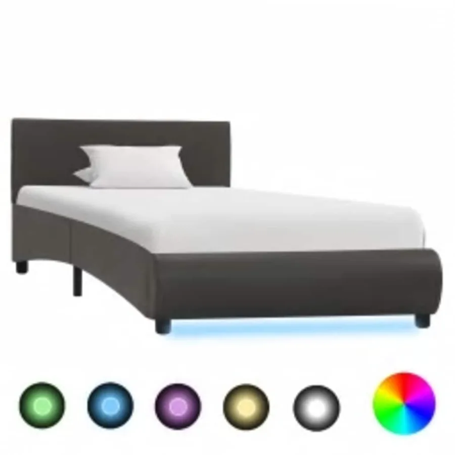 Cadre de lit avec LED sans matelas Gris Similicuir 100x200 cm