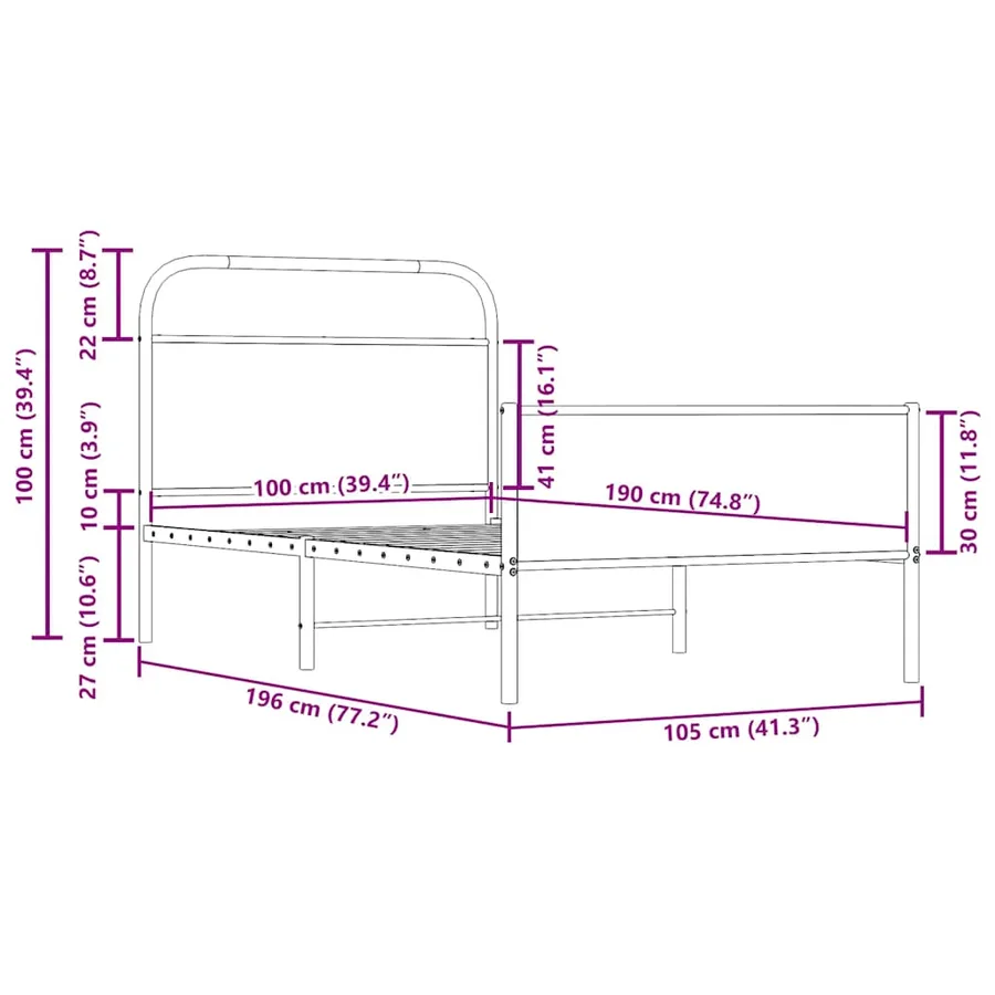 Cadre de lit sans matelas 100x190 cm chêne sonoma - 9