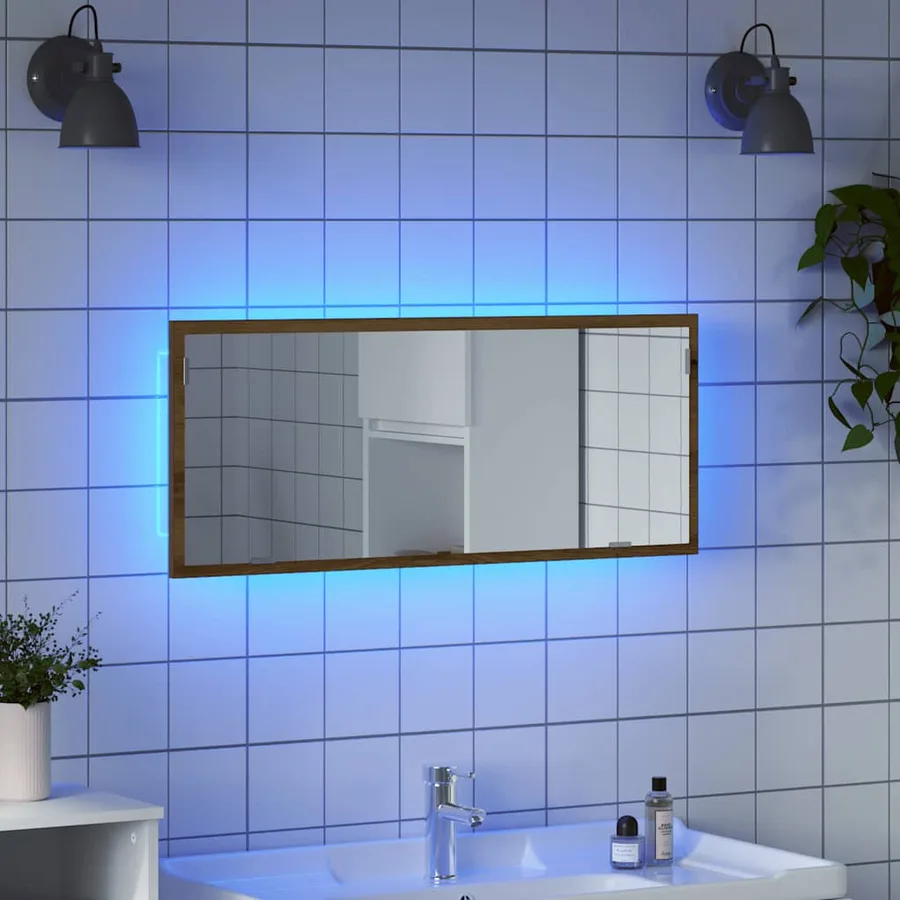 Miroir de salle de bain à LED chêne artisanal bois d'ingénierie - 4