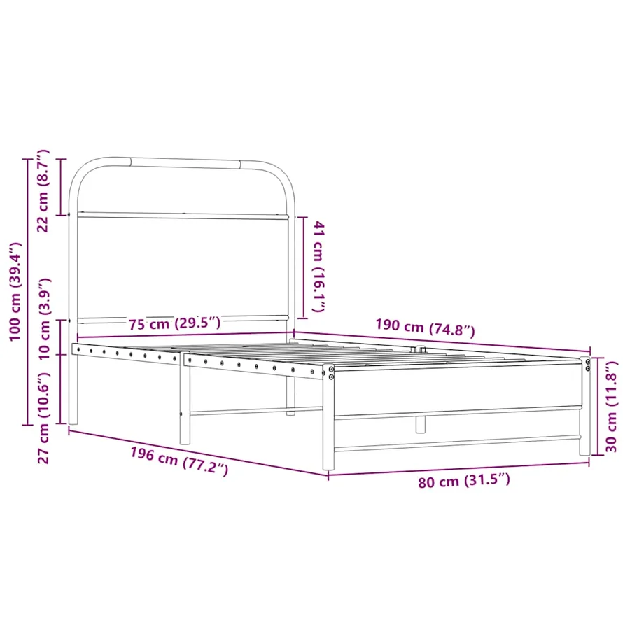 Cadre de lit sans matelas 75x190cm chêne sonoma bois ingénierie - 9