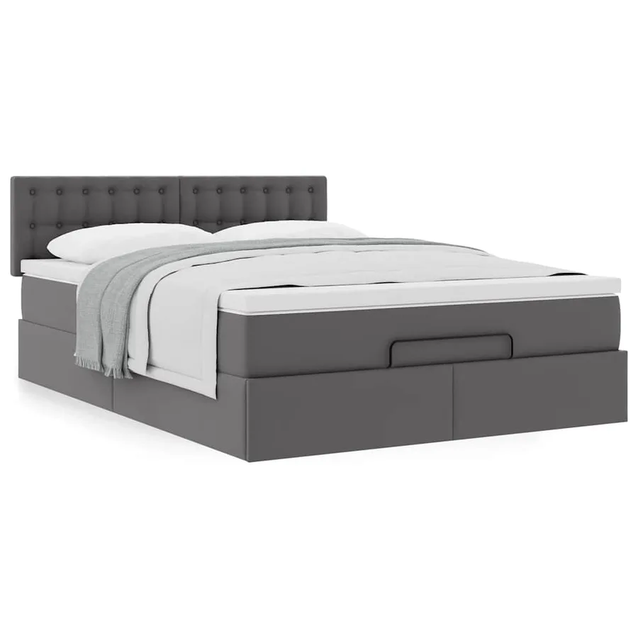 Cadre de lit ottoman avec matelas gris 140x190 cm similicuir - 4