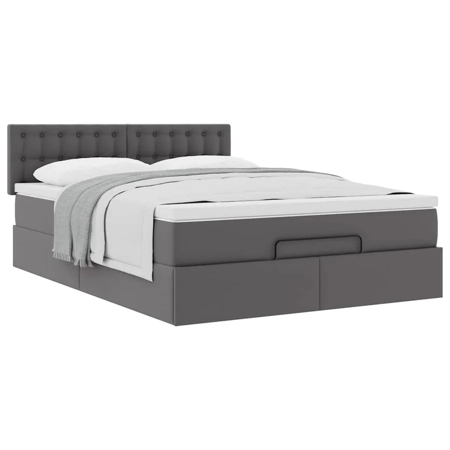 Cadre de lit ottoman avec matelas gris 140x190 cm similicuir - 5