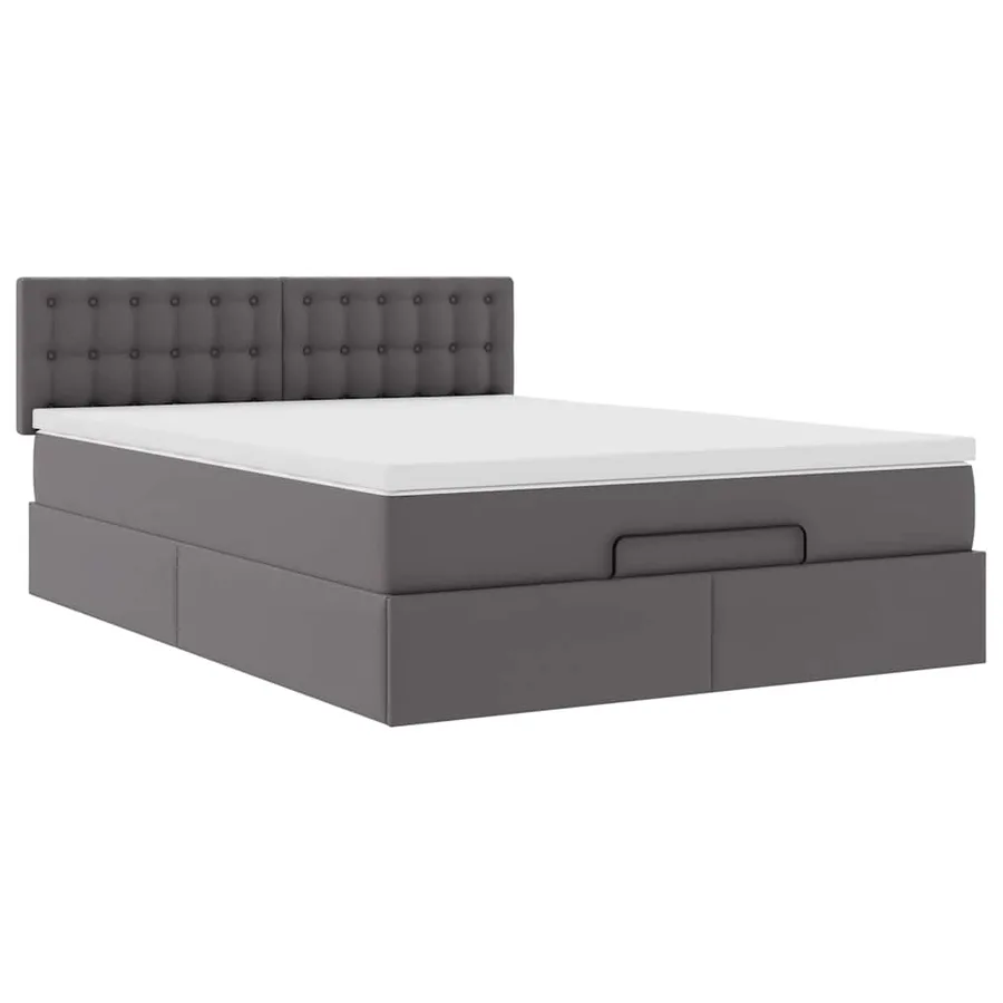 Cadre de lit ottoman avec matelas gris 140x190 cm similicuir - 6