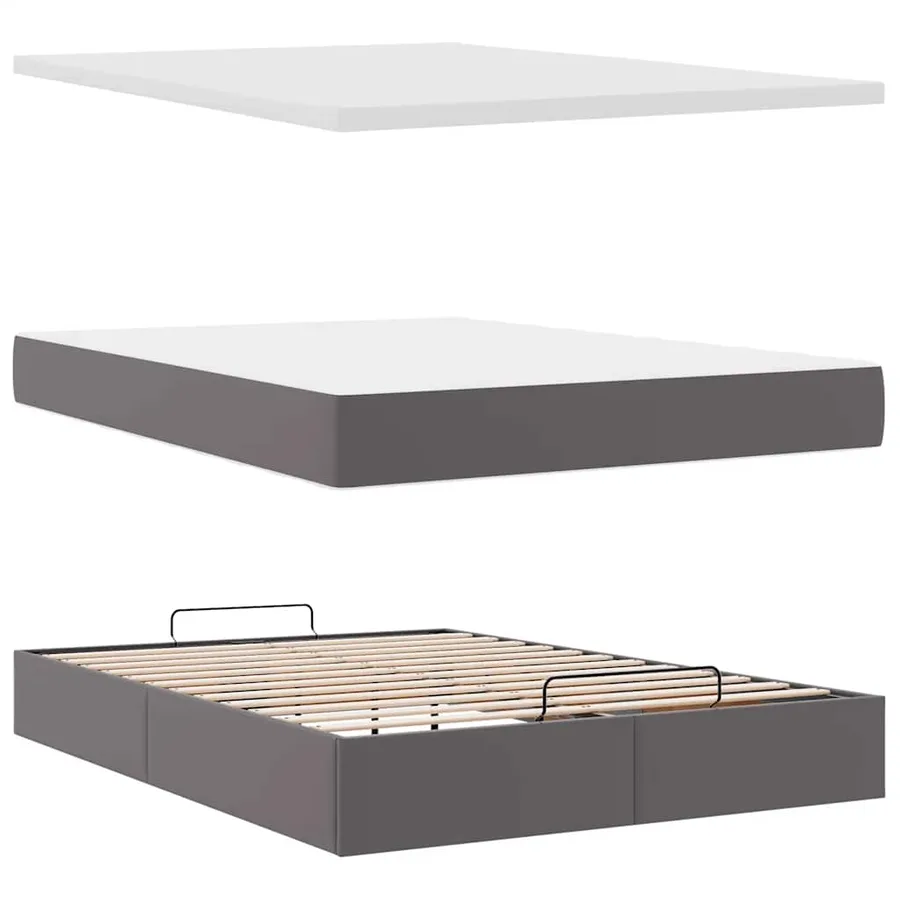 Cadre de lit ottoman avec matelas gris 140x190 cm similicuir - 8