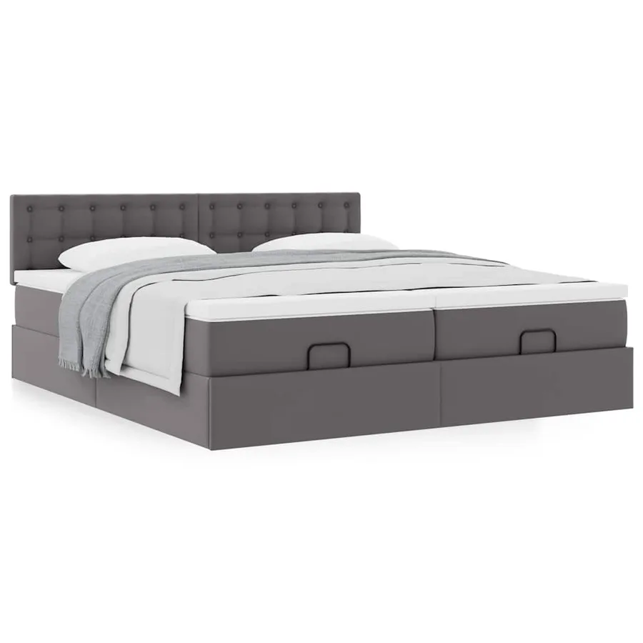 Cadre de lit ottoman avec matelas gris 200x200 cm similicuir - 4