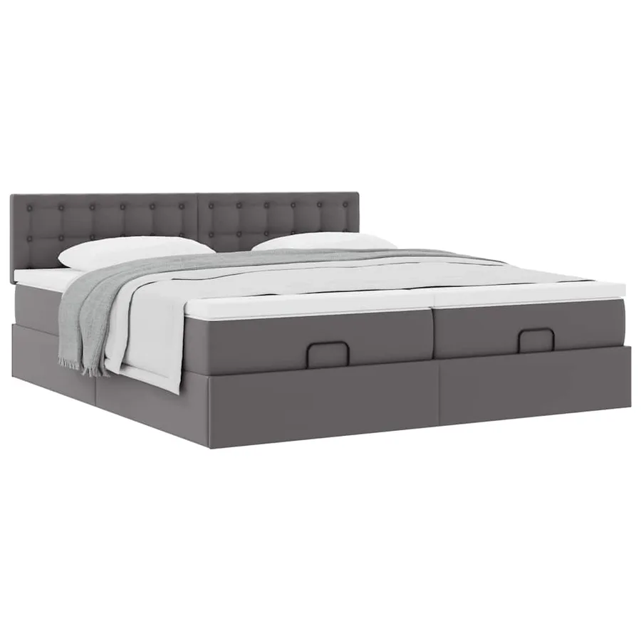 Cadre de lit ottoman avec matelas gris 200x200 cm similicuir - 5