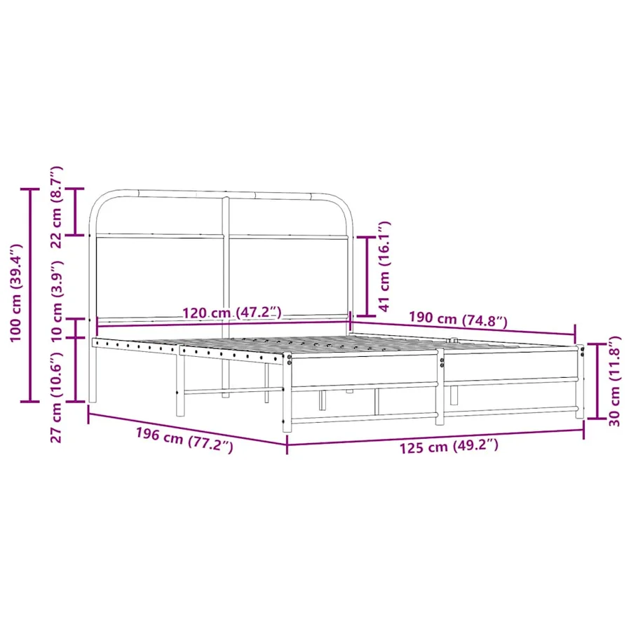 Cadre de lit sans matelas 120x190 cm chêne fumé bois ingénierie - 9