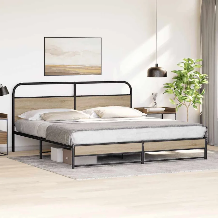 Cadre de lit en métal sans matelas chêne fumé 200x200 cm