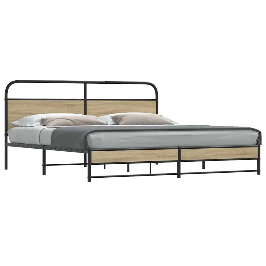 Cadre de lit en métal sans matelas chêne fumé 200x200 cm - 3