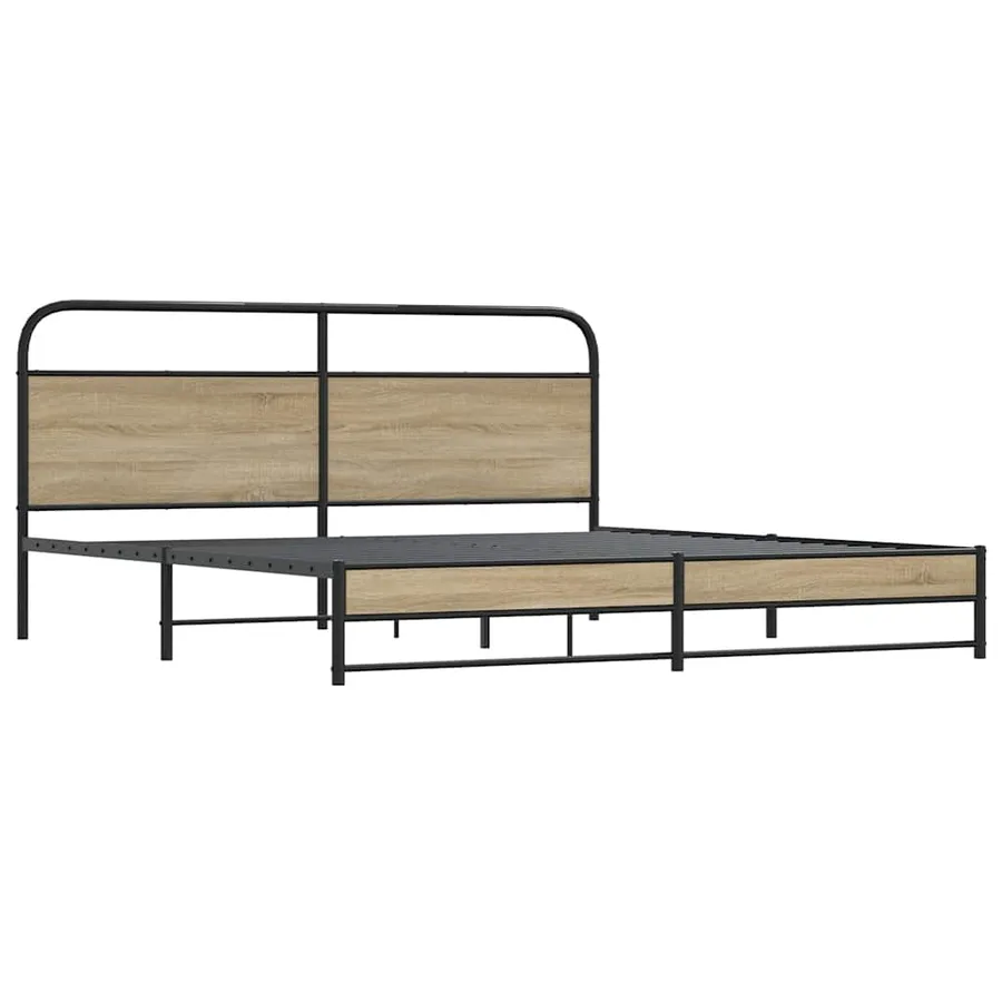 Cadre de lit en métal sans matelas chêne fumé 200x200 cm - 4