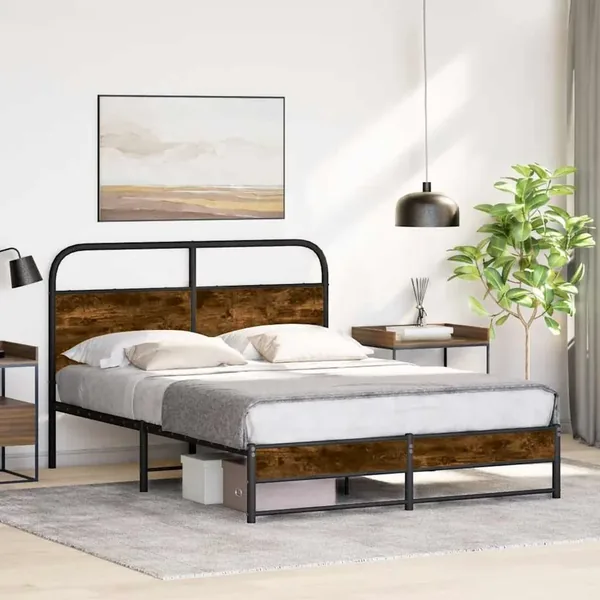 Cadre de lit sans matelas 135x190 cm chêne fumé bois ingénierie