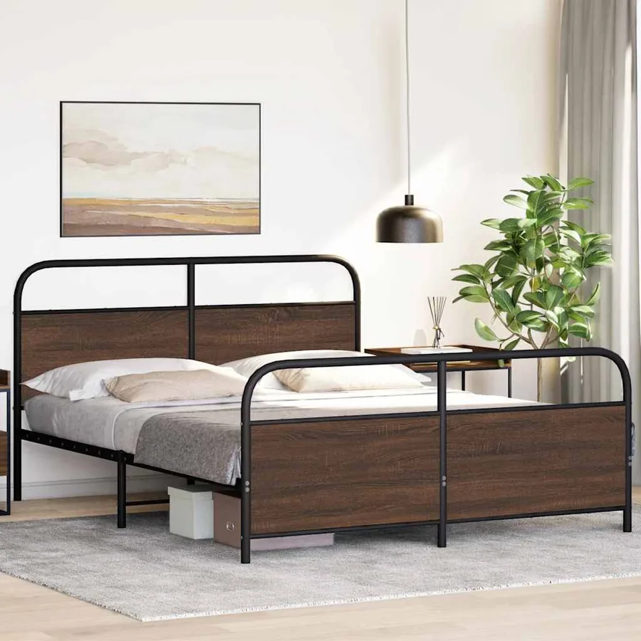 Cadre de lit en métal sans matelas chêne marron 150x200 cm - 4