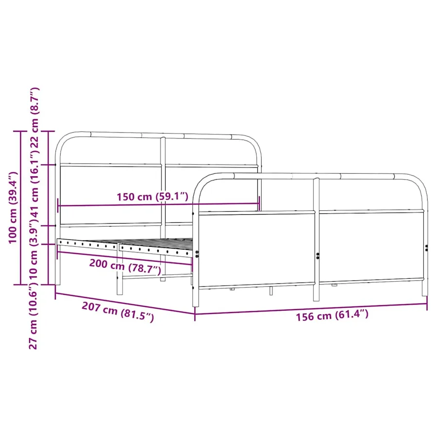 Cadre de lit en métal sans matelas chêne marron 150x200 cm - 9