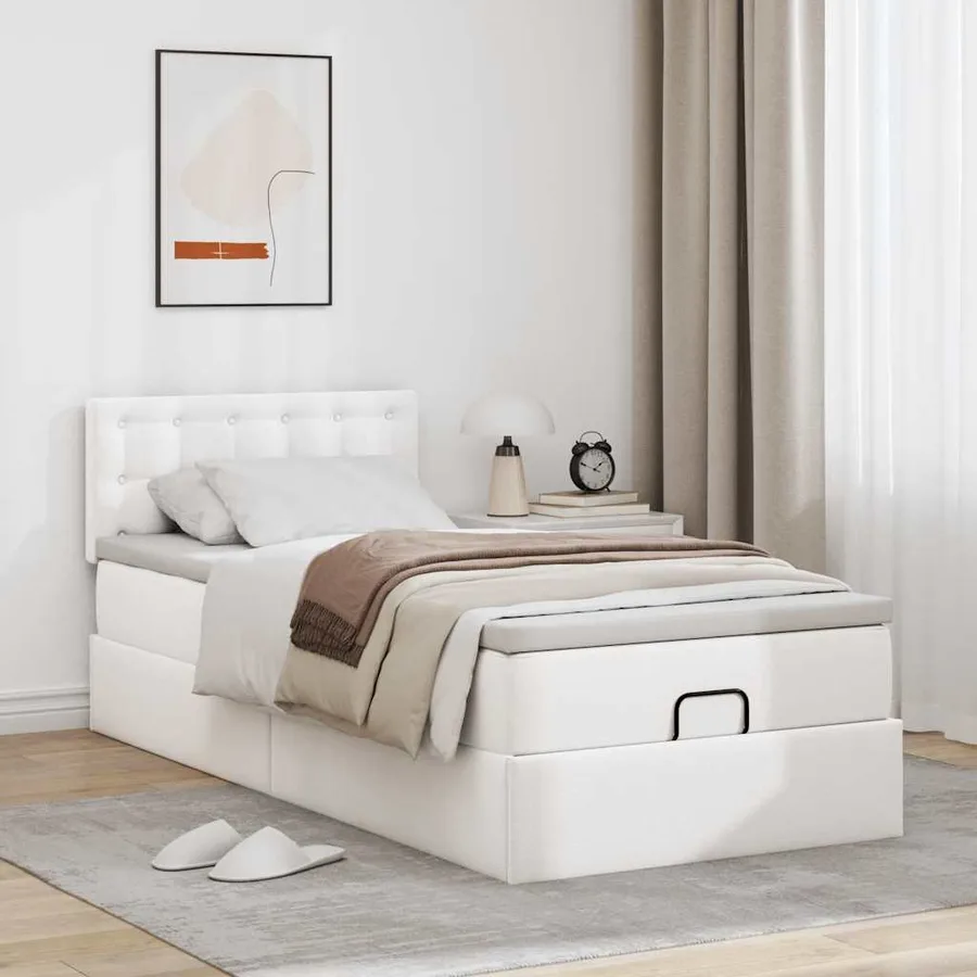 Cadre de lit ottoman avec matelas blanc pur 90x200cm similicuir - 4