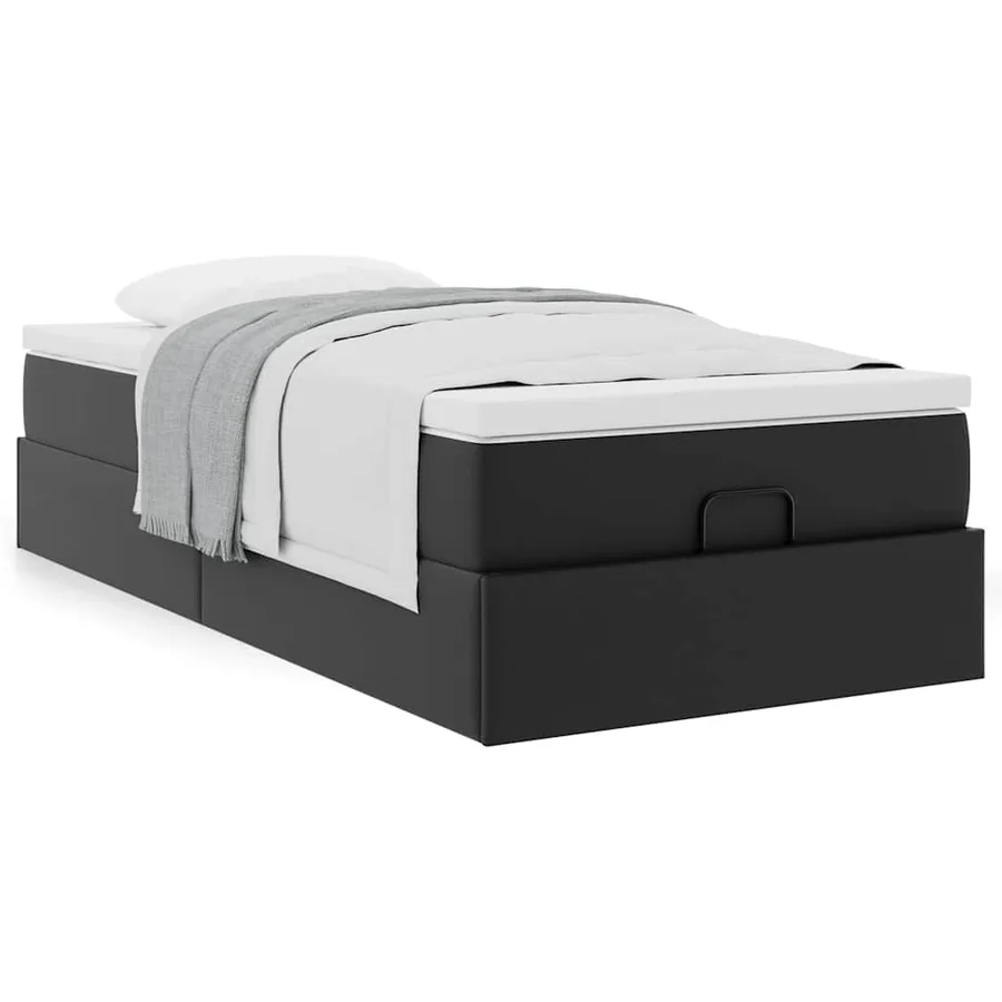 Cadre de lit ottoman avec matelas noir 90x200 cm similicuir - 4