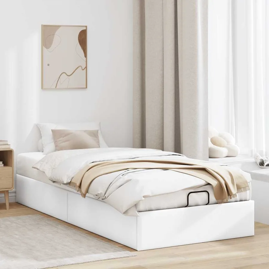 Cadre de lit ottoman sans matelas blanc 90x190 cm similicuir - 3