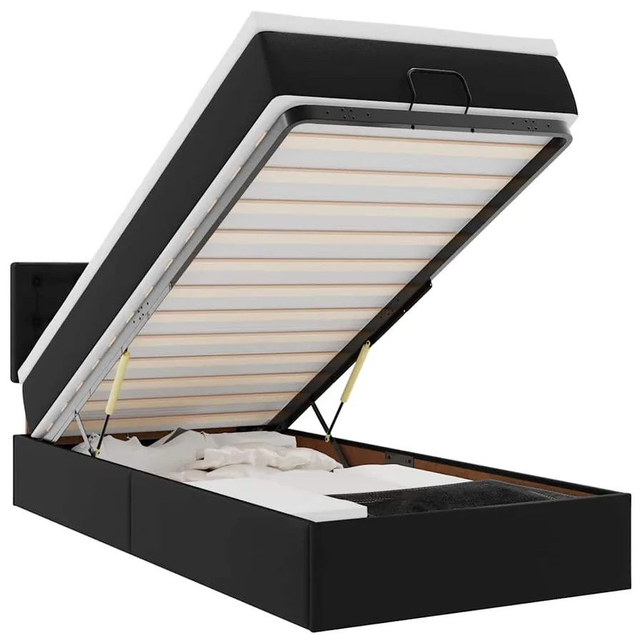 Lit ottoman avec matelas noir 90x200 cm similicuir - 2
