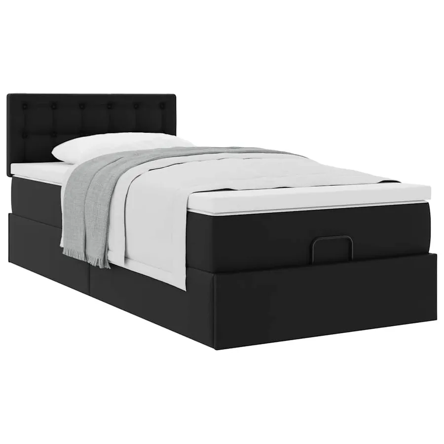 Lit ottoman avec matelas noir 90x200 cm similicuir - 5