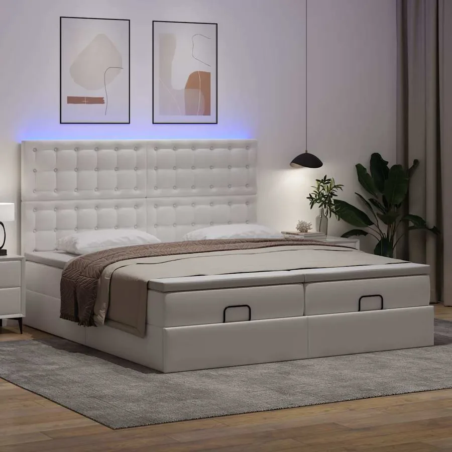 Lit ottoman avec matelas & LED blanc pur 180x200cm similicuir - 3