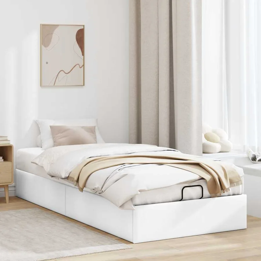 Cadre de lit ottoman sans matelas blanc 90x200 cm similicuir - 3