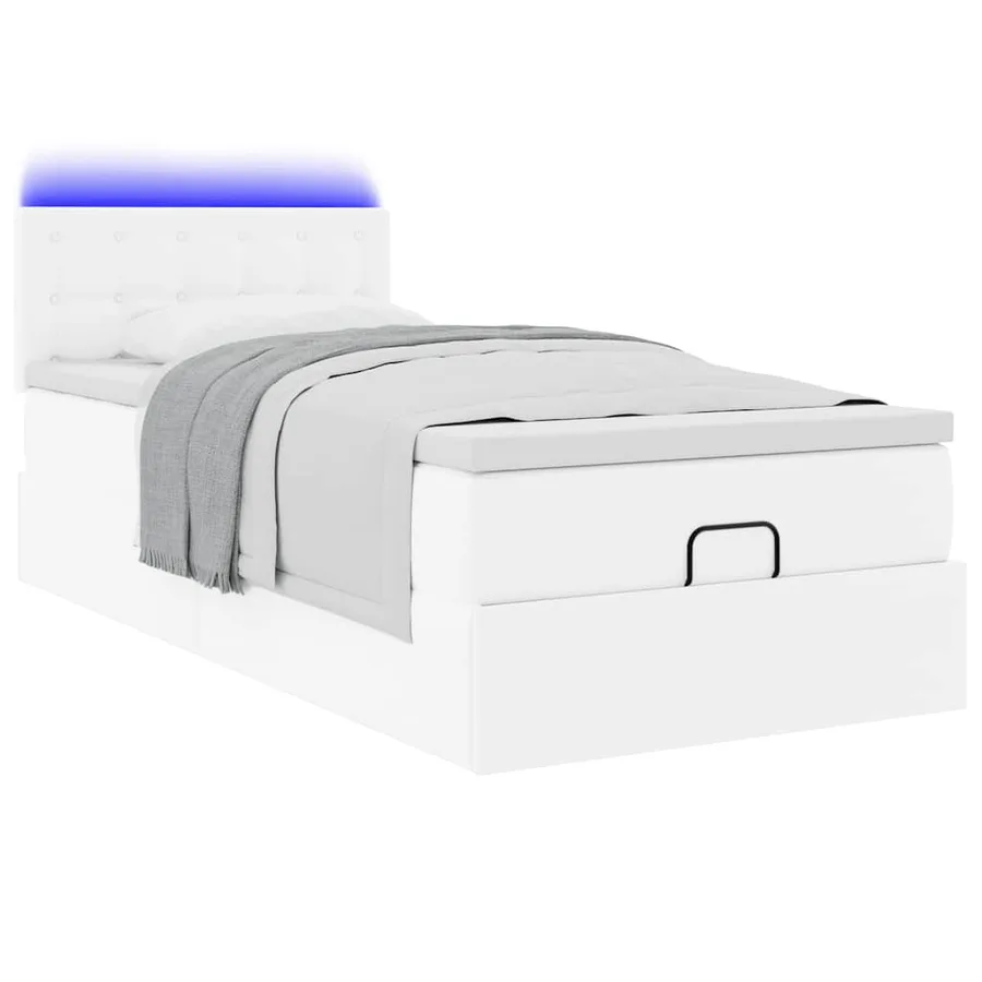 Cadre de lit ottoman et matelas blanc pur 100x200cm similicuir - 6