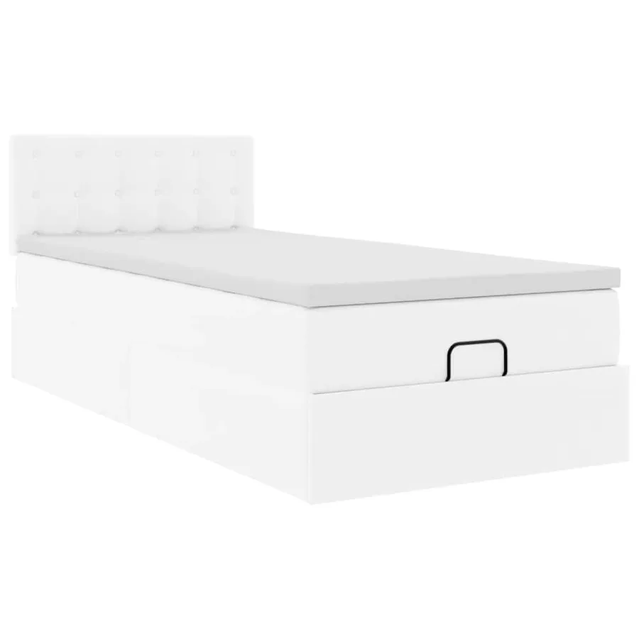 Cadre de lit ottoman et matelas blanc pur 100x200cm similicuir - 7