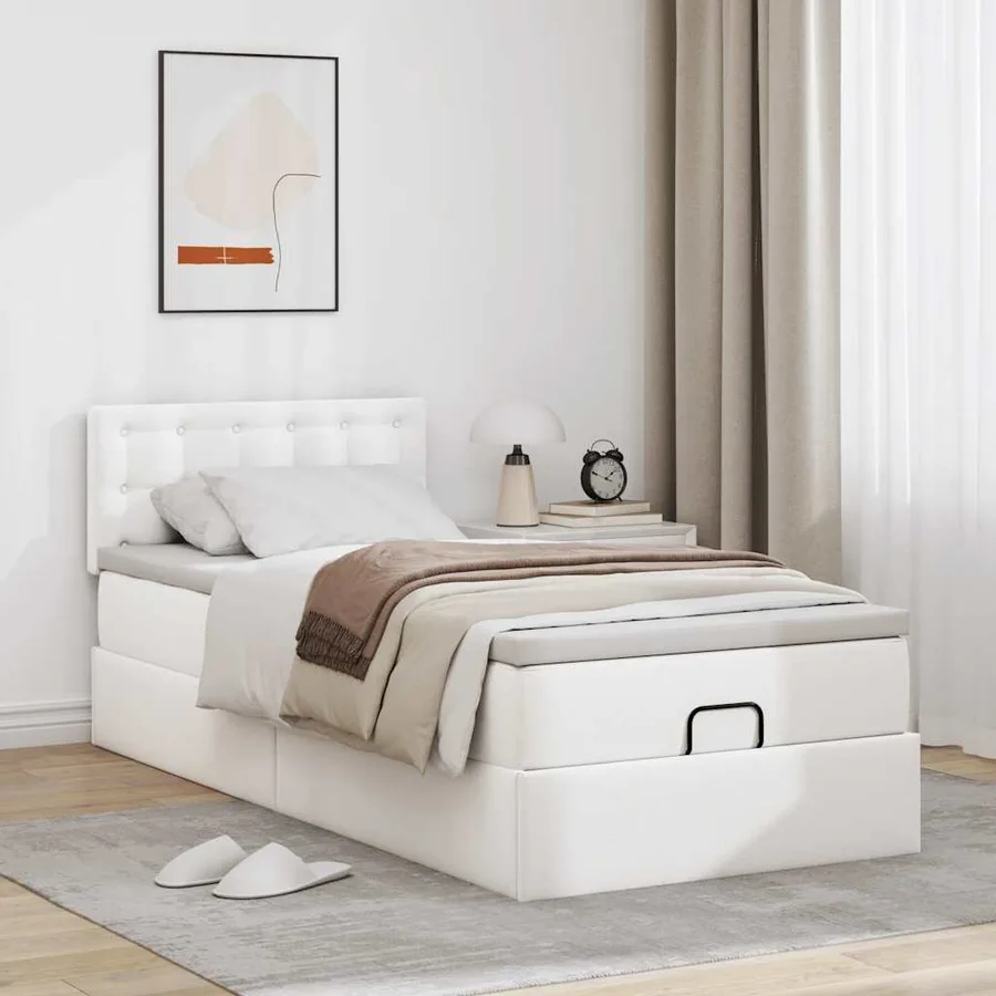 Lit ottoman avec matelas blanc 80x200 cm similicuir - 3