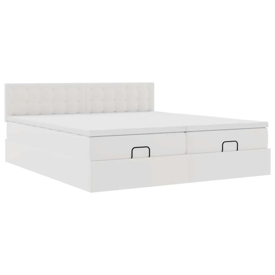 Cadre de lit ottoman avec matelas blanc 160x200 cm similicuir - 7